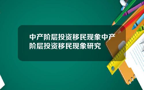 中产阶层投资移民现象中产阶层投资移民现象研究