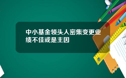 中小基金领头人密集变更业绩不佳或是主因