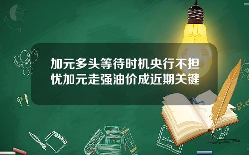 加元多头等待时机央行不担忧加元走强油价成近期关键