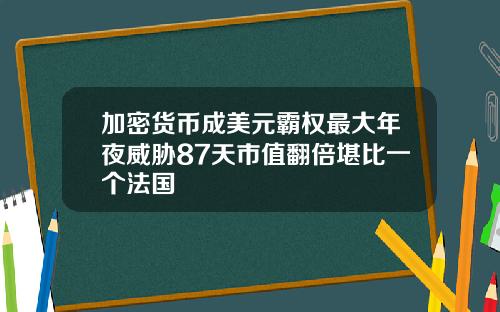 加密货币成美元霸权最大年夜威胁87天市值翻倍堪比一个法国