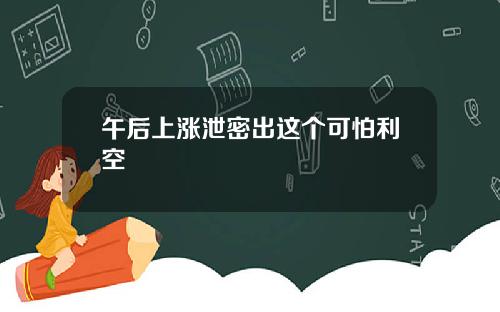 午后上涨泄密出这个可怕利空