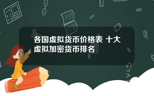 各国虚拟货币价格表 十大虚拟加密货币排名