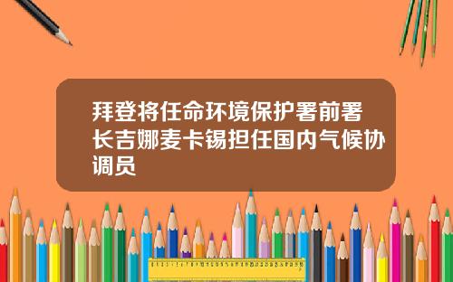 拜登将任命环境保护署前署长吉娜麦卡锡担任国内气候协调员