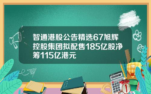 智通港股公告精选67旭辉控股集团拟配售185亿股净筹115亿港元