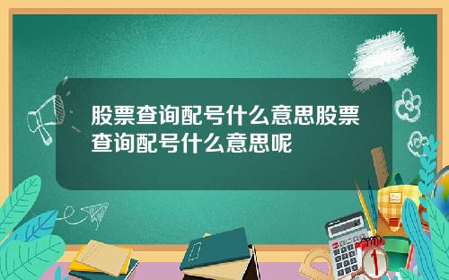 股票查询配号什么意思股票查询配号什么意思呢