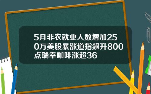 5月非农就业人数增加250万美股暴涨道指飙升800点瑞幸咖啡涨超36