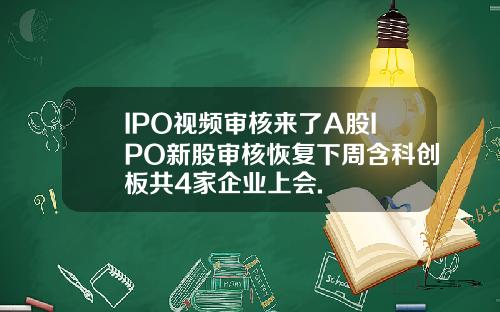 IPO视频审核来了A股IPO新股审核恢复下周含科创板共4家企业上会.