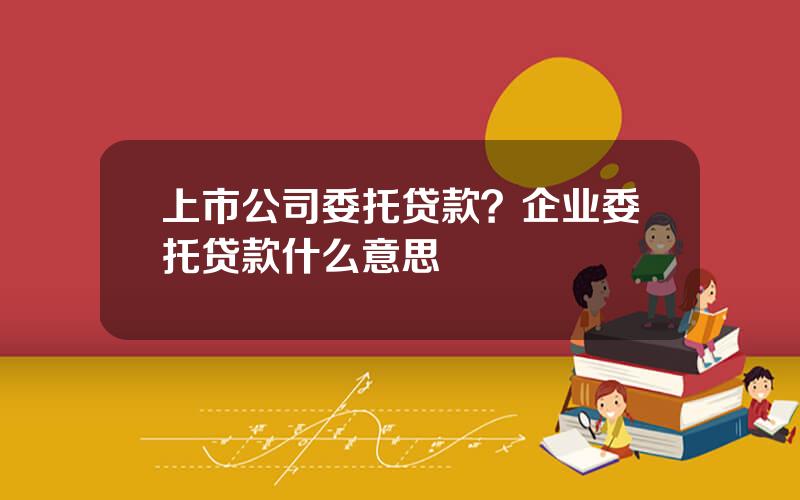 上市公司委托贷款？企业委托贷款什么意思