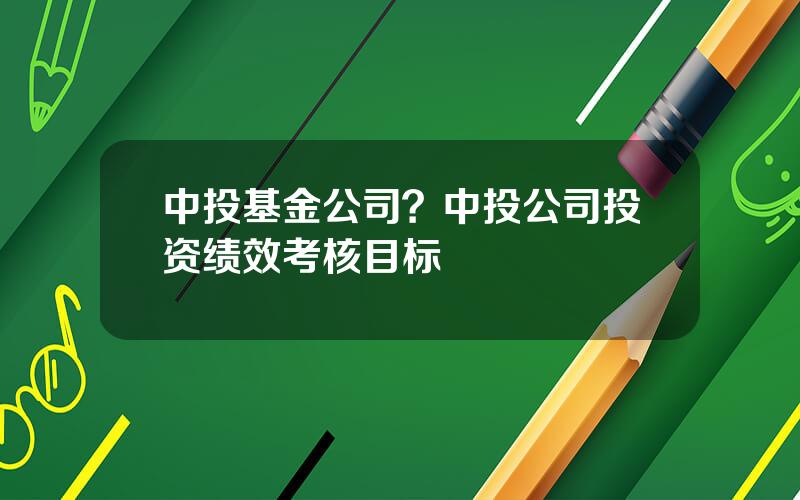 中投基金公司？中投公司投资绩效考核目标