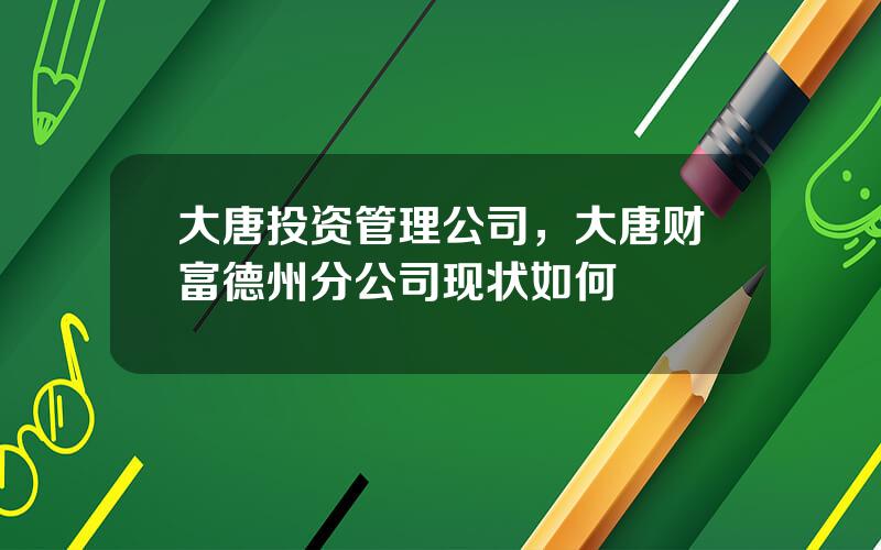 大唐投资管理公司，大唐财富德州分公司现状如何